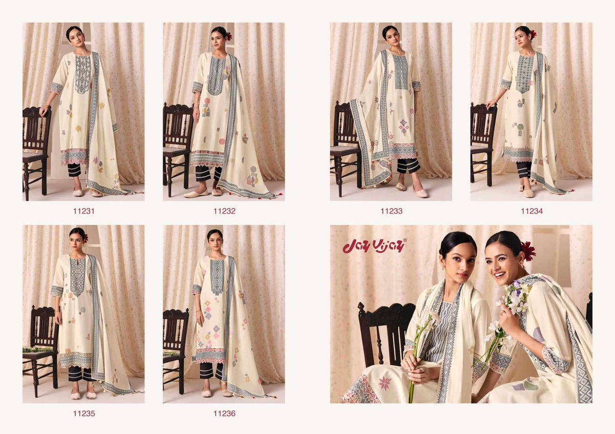 Jay Vijay Classic Vibes Cotton Jacquard Embroidered Dress Material