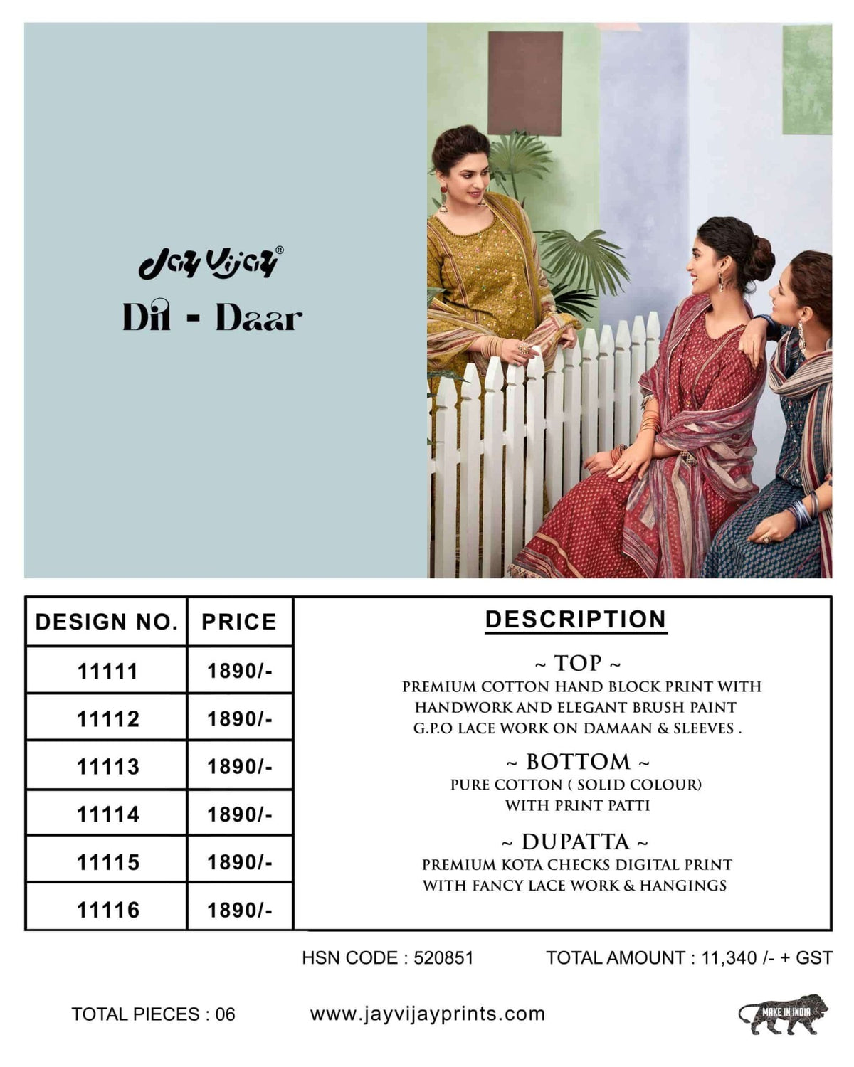 Jay Vijay Dil Daar Premium Cotton Dress Material - Amrah Wholesale
