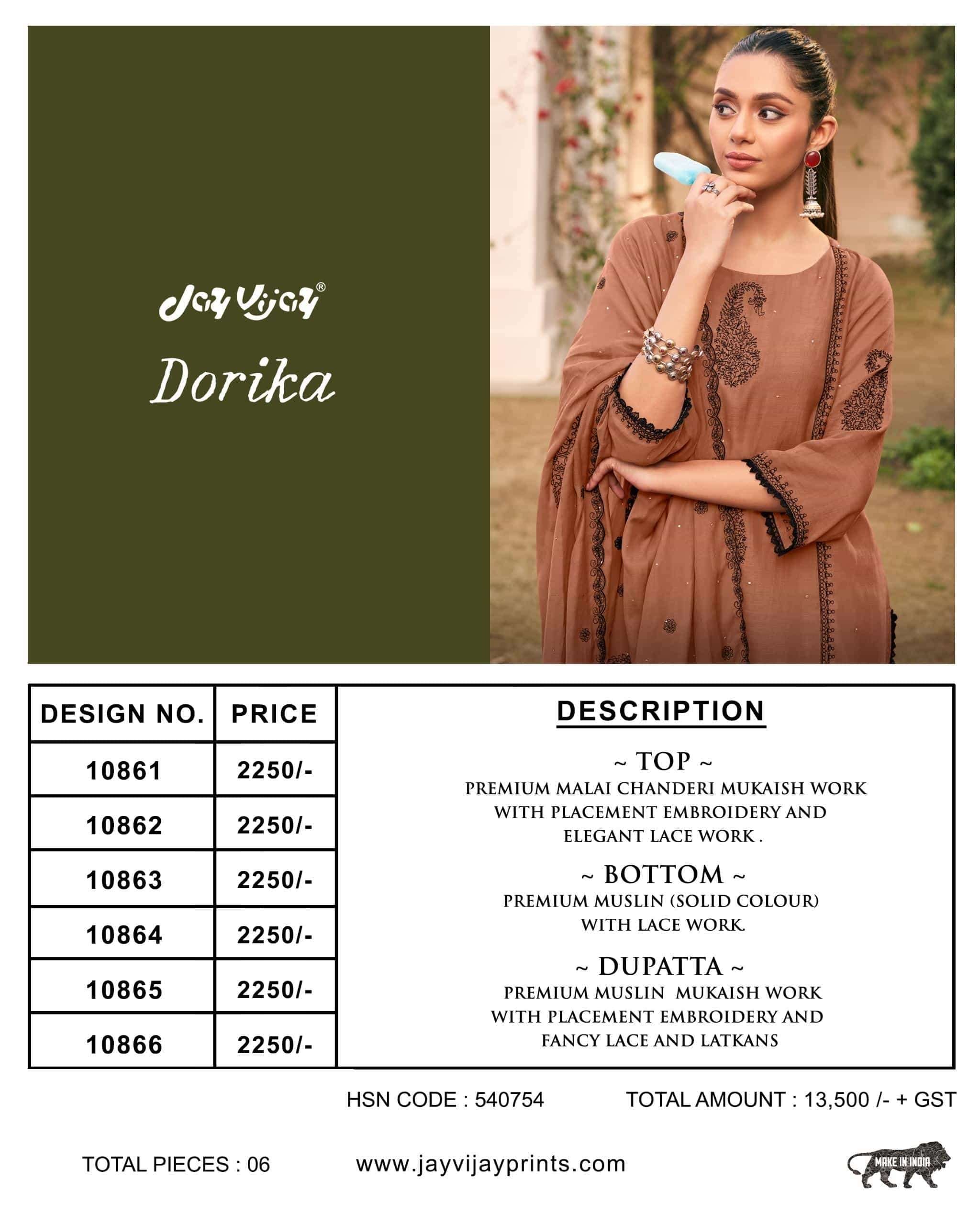 Jay Vijay Dorika Premium Malai Chanderi Embroidered Dress Material