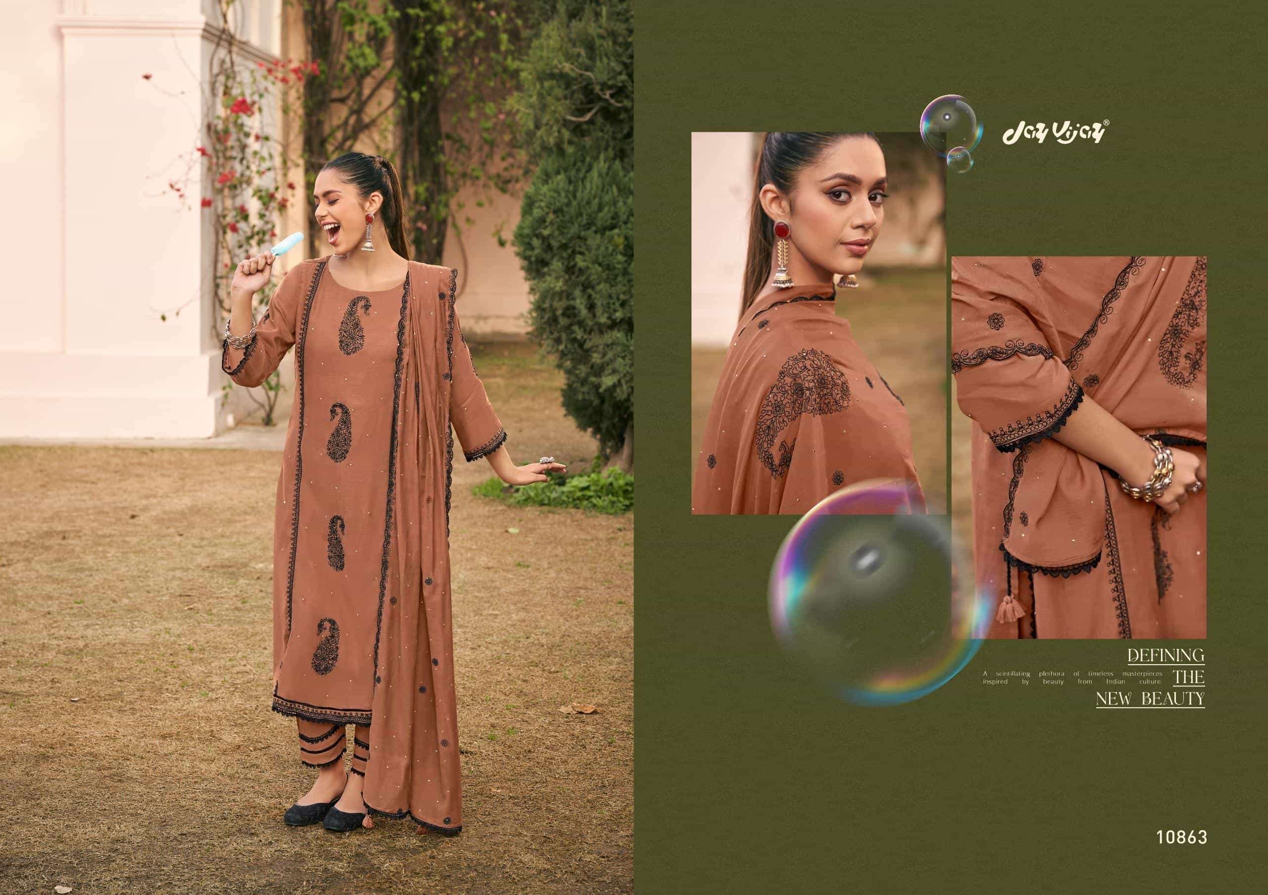 Jay Vijay Dorika Premium Malai Chanderi Embroidered Dress Material