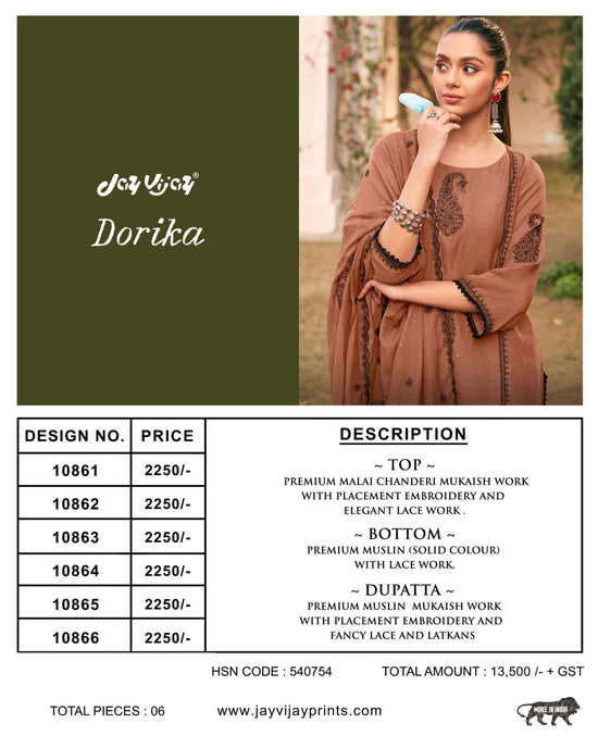 Jay Vijay Dorika Premium Malai Chanderi Embroidered Dress Material - Amrah Wholesale