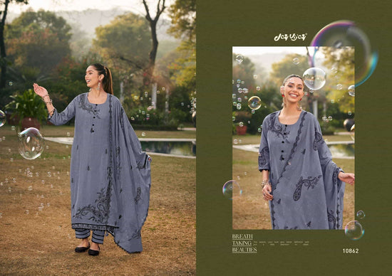 Jay Vijay Dorika Premium Malai Chanderi Embroidered Dress Material - Amrah Wholesale