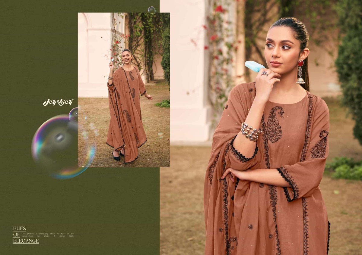 Jay Vijay Dorika Premium Malai Chanderi Embroidered Dress Material - Amrah Wholesale