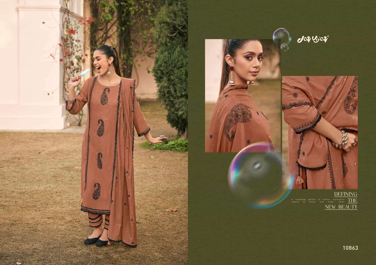 Jay Vijay Dorika Premium Malai Chanderi Embroidered Dress Material - Amrah Wholesale