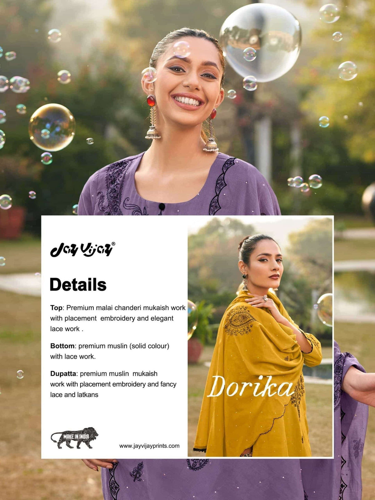 Jay Vijay Dorika Premium Malai Chanderi Embroidered Dress Material - Amrah Wholesale