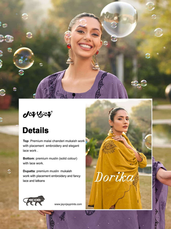 Jay Vijay Dorika Premium Malai Chanderi Embroidered Dress Material - Amrah Wholesale