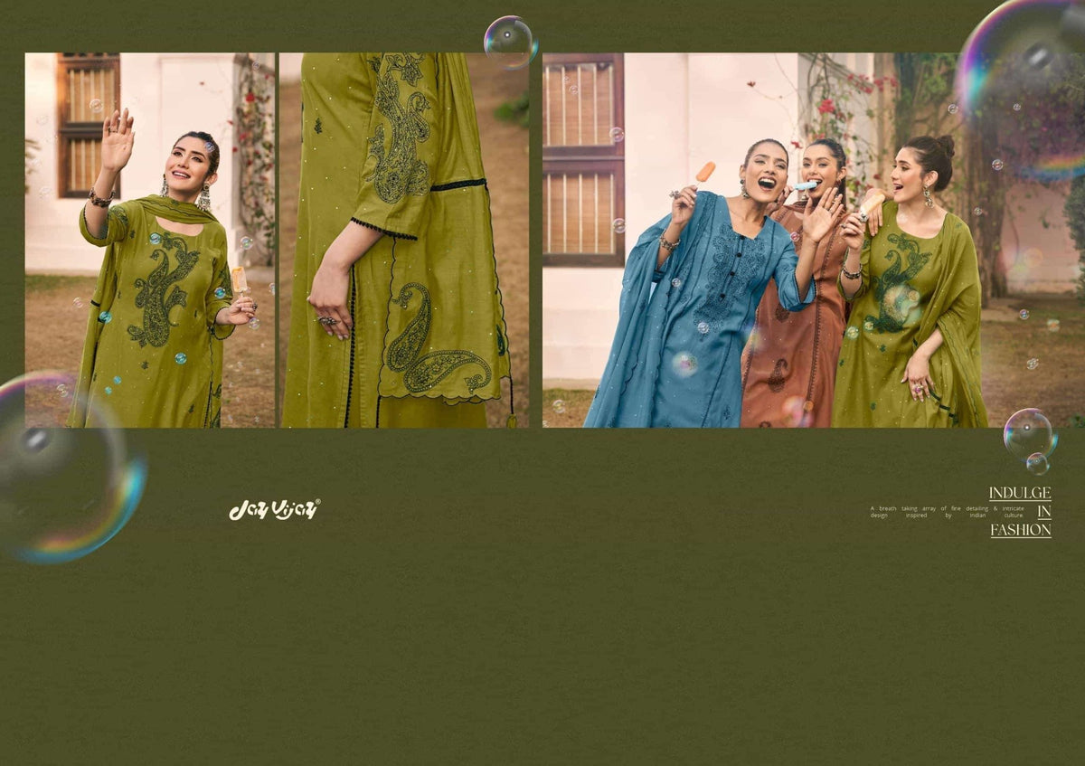 Jay Vijay Dorika Premium Malai Chanderi Embroidered Dress Material - Amrah Wholesale
