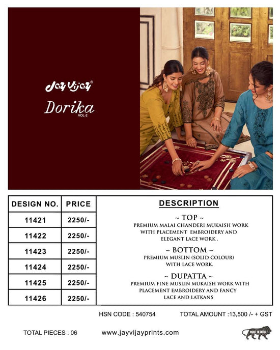 Jay Vijay Dorika Vol 2 Malai Chanderi Dress Material