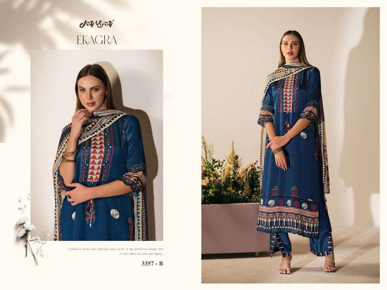 Jay Vijay Ekagra 3357 Bemberg Modal Satin Ajrak Print Dress Material