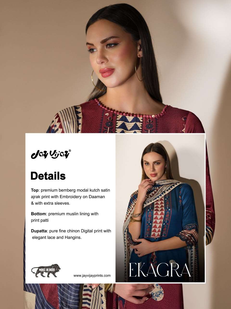 Jay Vijay Ekagra 3357 Bemberg Modal Satin Ajrak Print Dress Material
