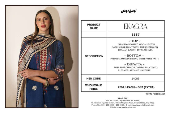 Jay Vijay Ekagra 3357 Bemberg Modal Satin Ajrak Print Dress Material