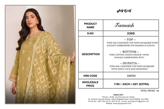 Jay Vijay Farmaish 3305 Mal Chanderi Jacquard Dress Material