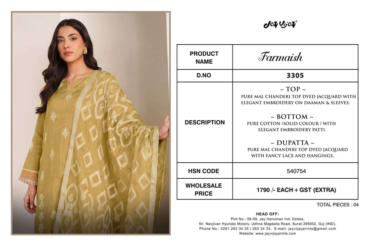 Jay Vijay Farmaish 3305 Mal Chanderi Jacquard Dress Material - Amrah Wholesale