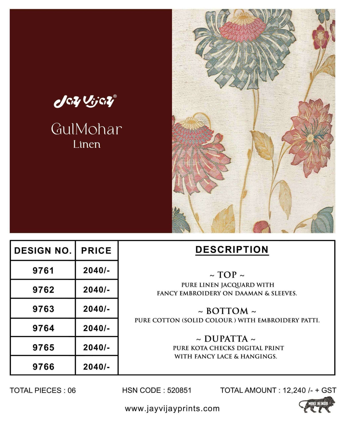 Jay Vijay Gulmohar Linen - Amrah Wholesale