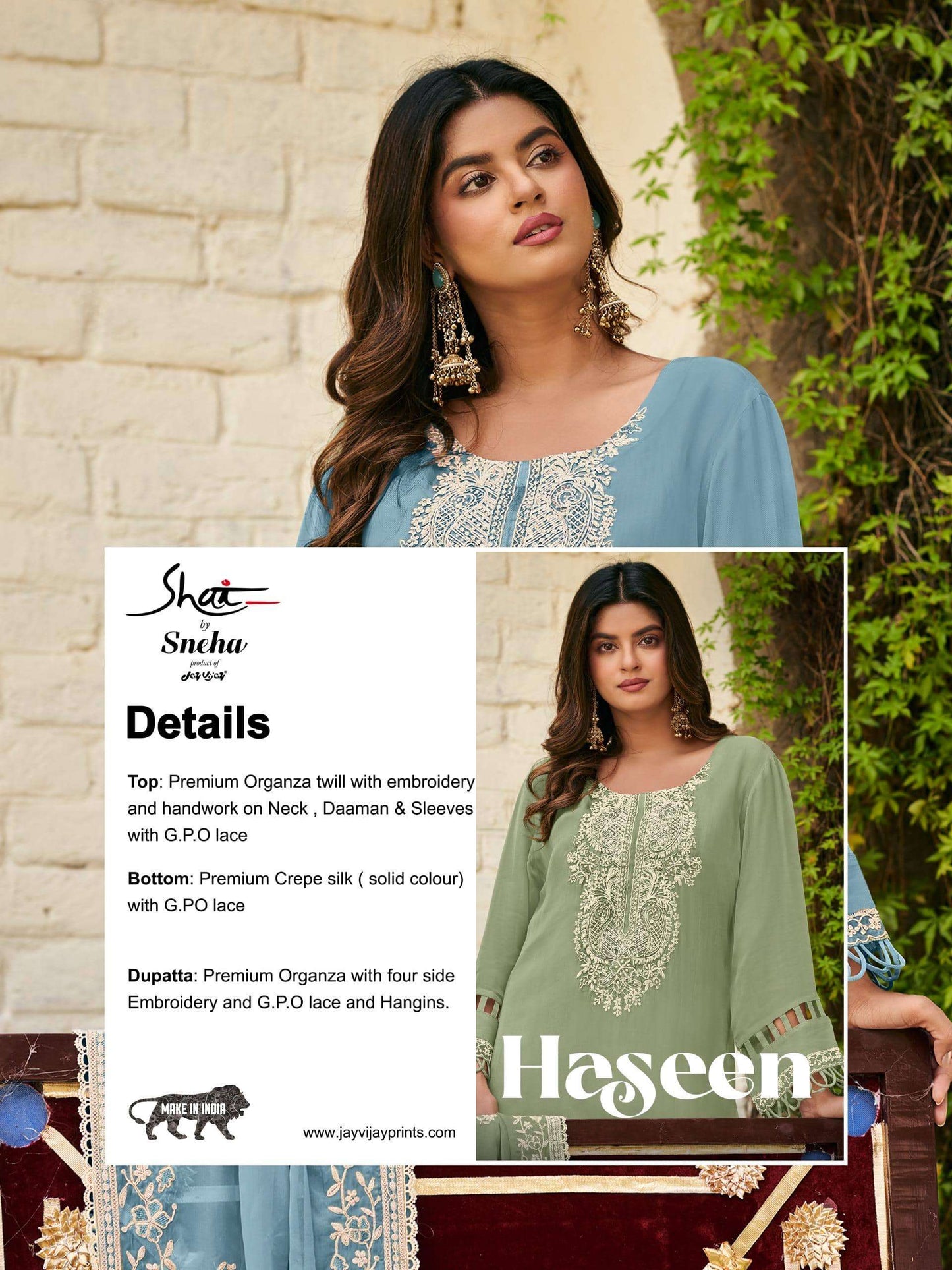 Jay Vijay Haseen 3335 Premium Organza Dress Material