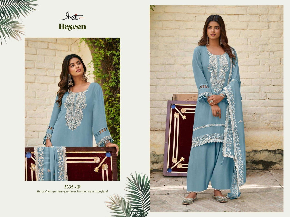 Jay Vijay Haseen 3335 Premium Organza Dress Material - Amrah Wholesale