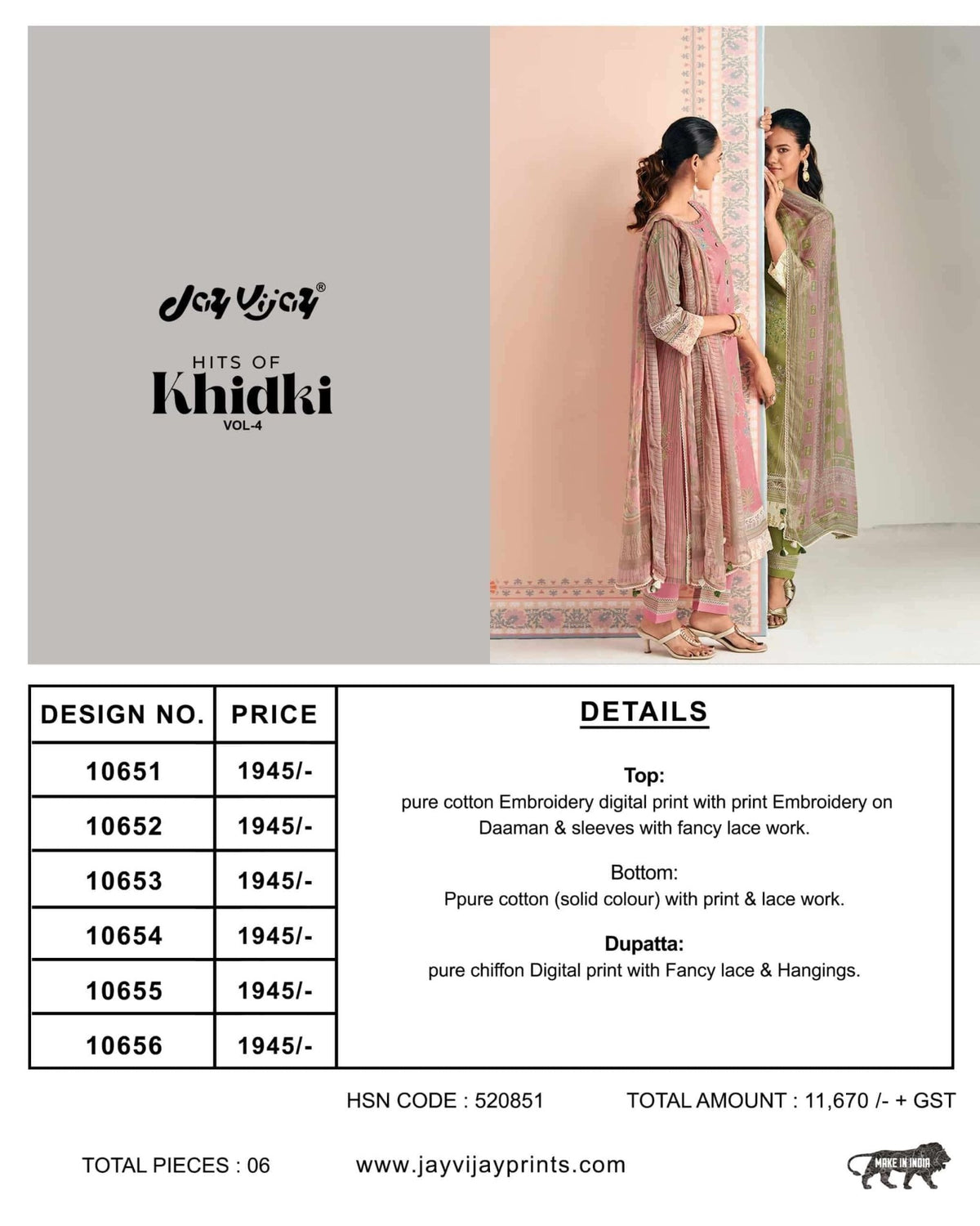 Jay Vijay Hits Of Khidki Vol 4 Pure Cotton Salwar Suit - Amrah Wholesale