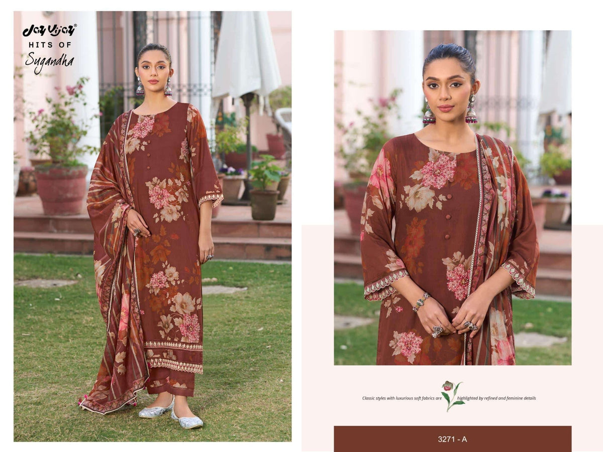Jay Vijay Hits Of Sugandha Mal Mal Unstitched Dress Material - Amrah Wholesale