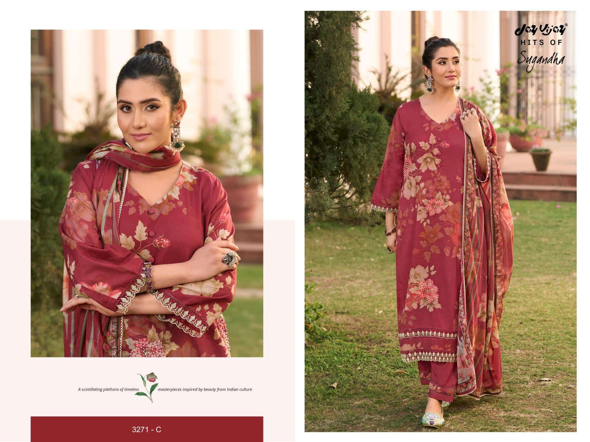 Jay Vijay Hits Of Sugandha Mal Mal Unstitched Dress Material - Amrah Wholesale