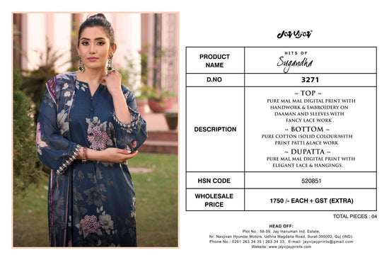 Jay Vijay Hits Of Sugandha Mal Mal Unstitched Dress Material - Amrah Wholesale