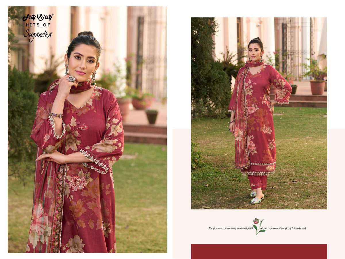 Jay Vijay Hits Of Sugandha Mal Mal Unstitched Dress Material - Amrah Wholesale