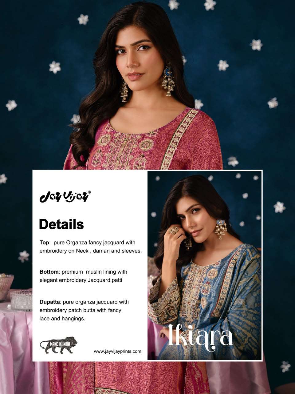 Jay Vijay Ikiara 3350 Premium Organza Jacquard Dress Material