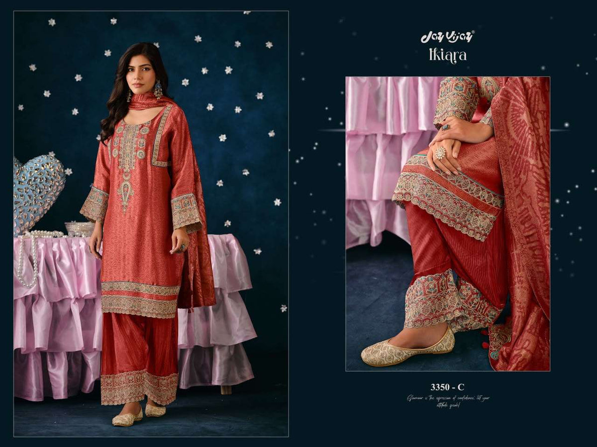 Jay Vijay Ikiara 3350 Premium Organza Jacquard Dress Material