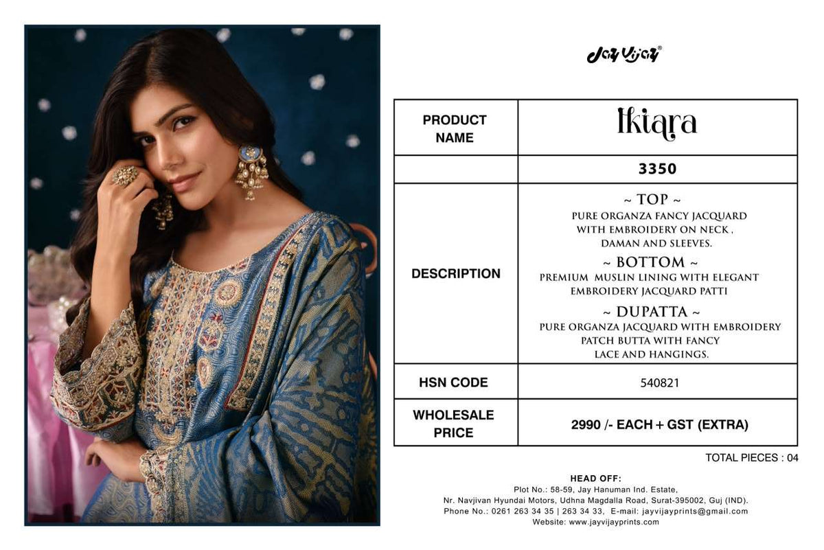 Jay Vijay Ikiara 3350 Premium Organza Jacquard Dress Material