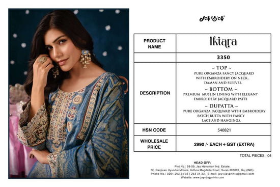 Jay Vijay Ikiara 3350 Premium Organza Jacquard Dress Material