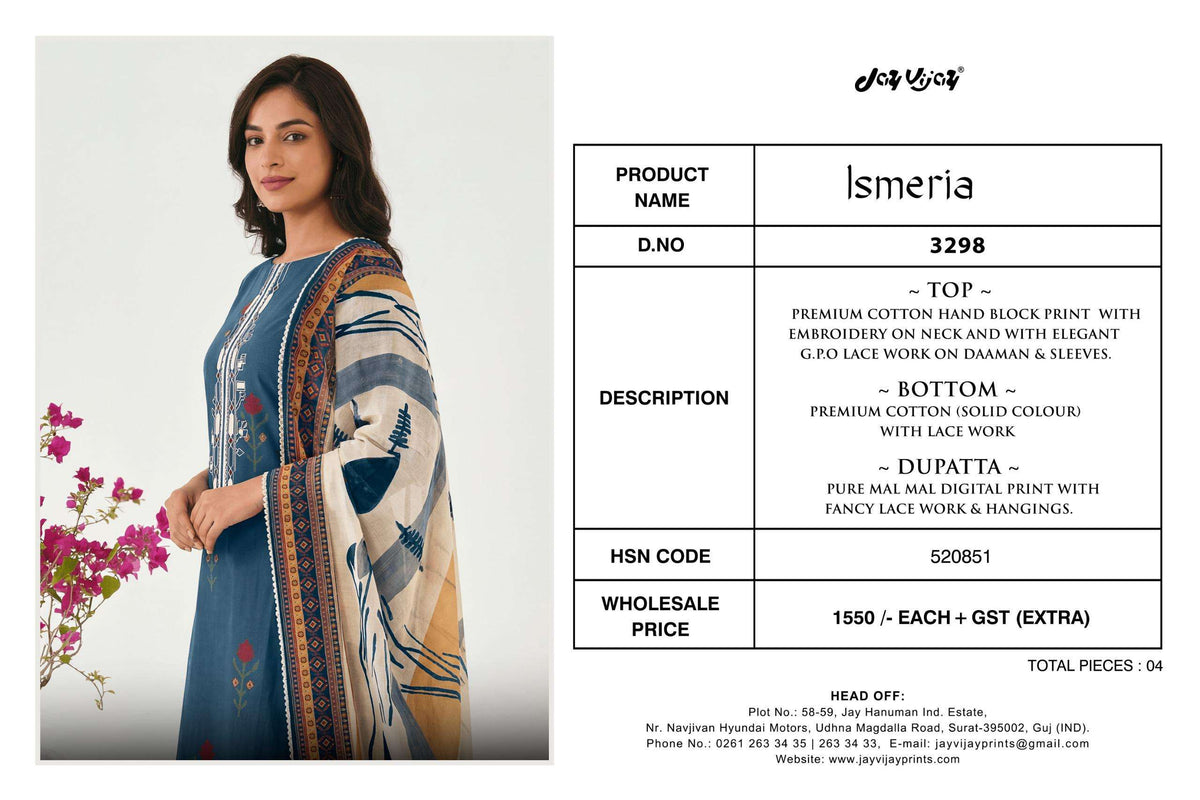 Jay Vijay Ismeria 3298 Cotton Dress Material Collection