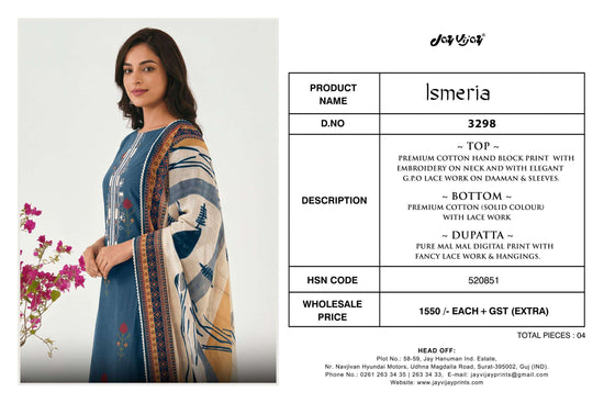 Jay Vijay Ismeria 3298 Cotton Dress Material Collection