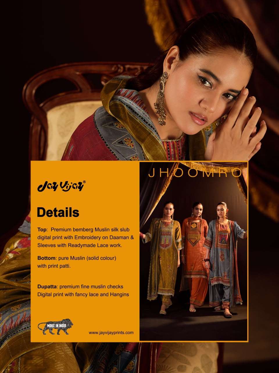 Jay Vijay Jhoomro Premium Bemberg Muslin Silk Suit Set