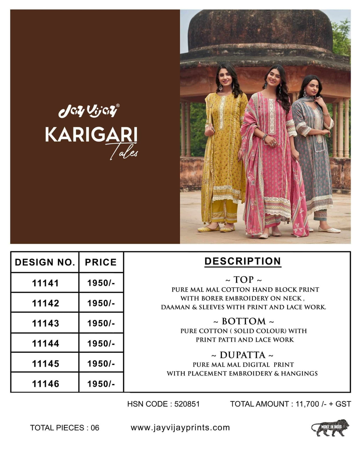 Jay Vijay Karigari Tales Pure Mal Mal Cotton Dress Material - Amrah Wholesale