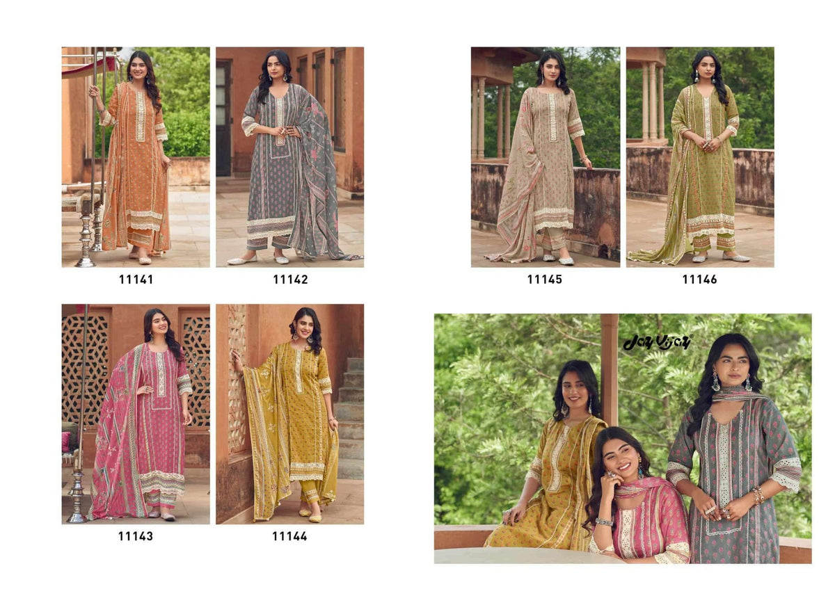 Jay Vijay Karigari Tales Pure Mal Mal Cotton Dress Material - Amrah Wholesale