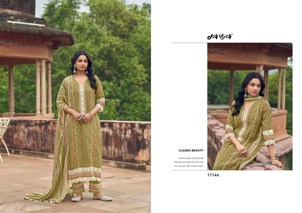 Jay Vijay Karigari Tales Pure Mal Mal Cotton Dress Material - Amrah Wholesale