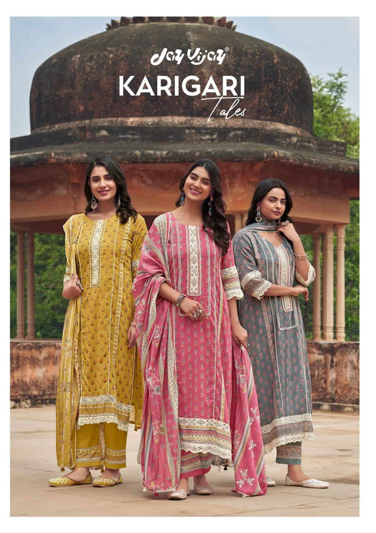 Jay Vijay Karigari Tales Pure Mal Mal Cotton Dress Material - Amrah Wholesale