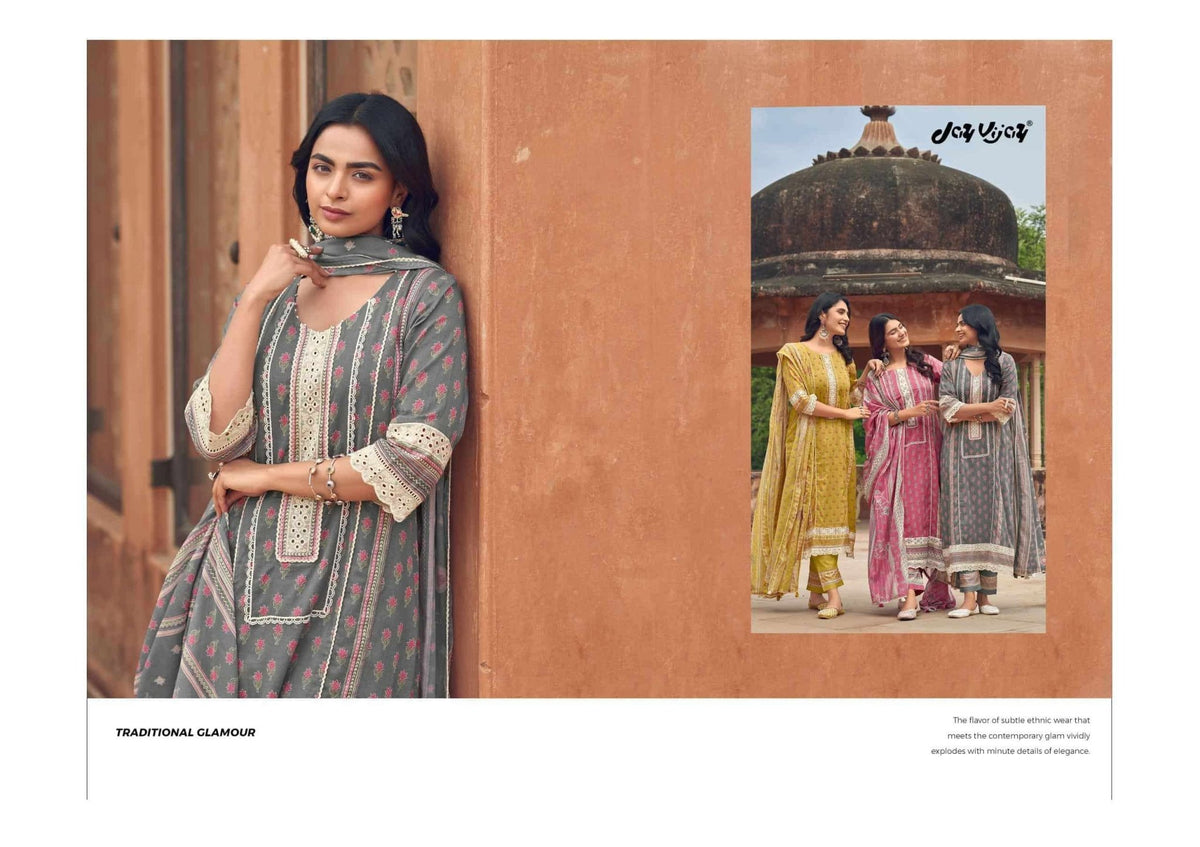 Jay Vijay Karigari Tales Pure Mal Mal Cotton Dress Material - Amrah Wholesale
