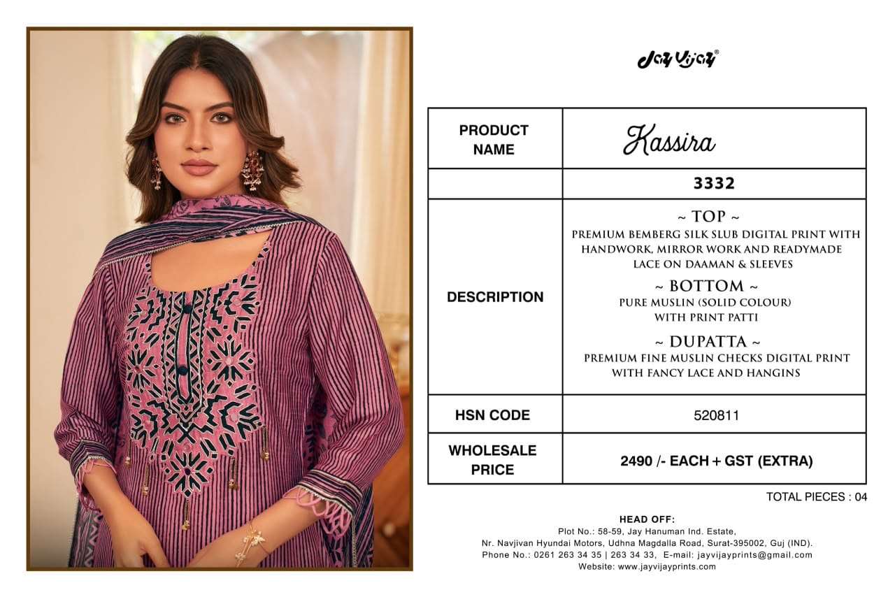Jay Vijay Kassira 3332 Bemberg Silk Slub Dress Material