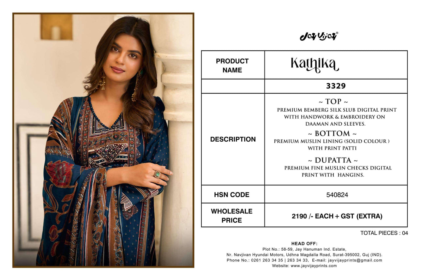 Jay Vijay Kathika 3329 Bemberg Silk Salwar Suit