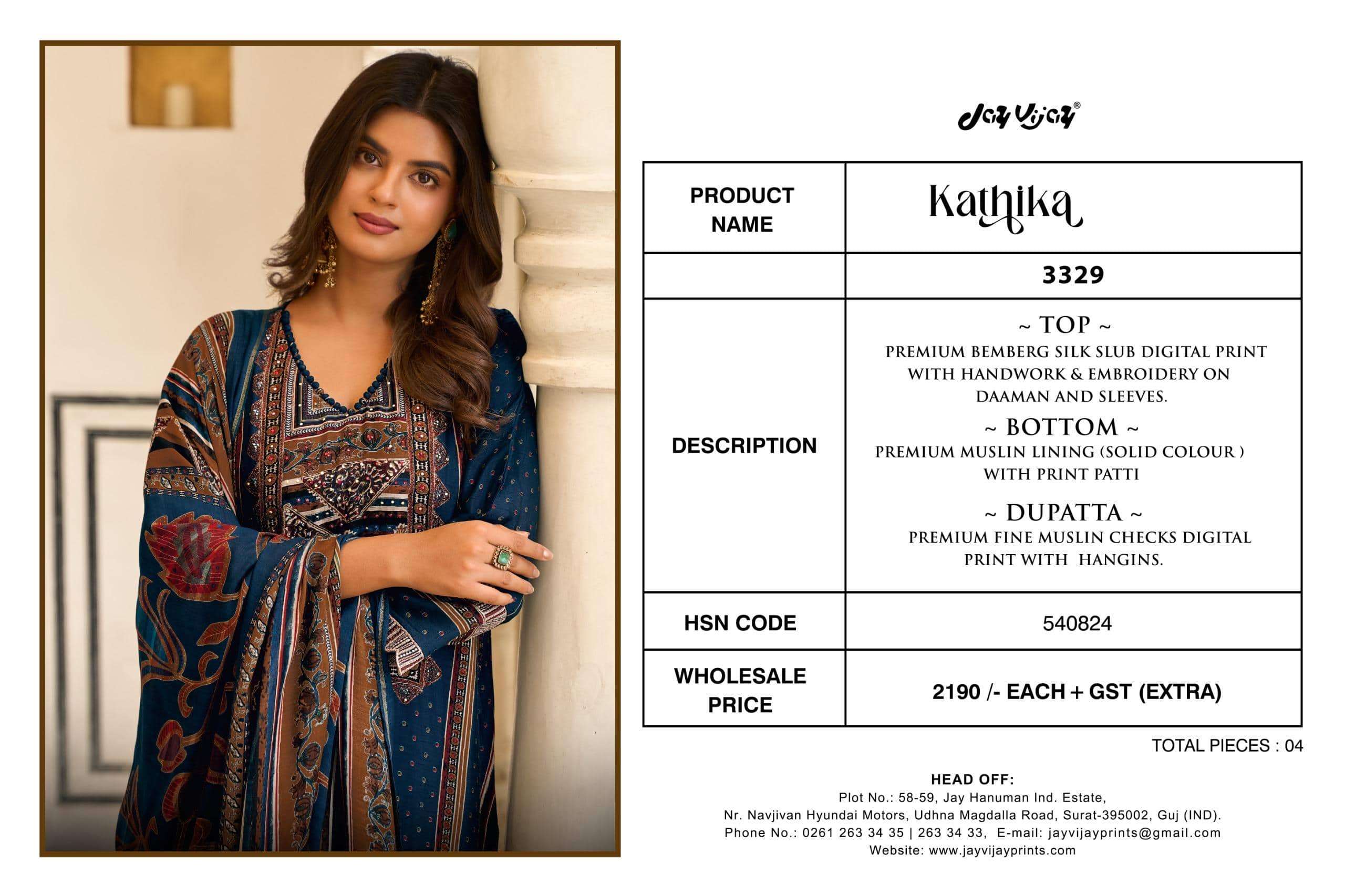 Jay Vijay Kathika 3329 Bemberg Silk Salwar Suit