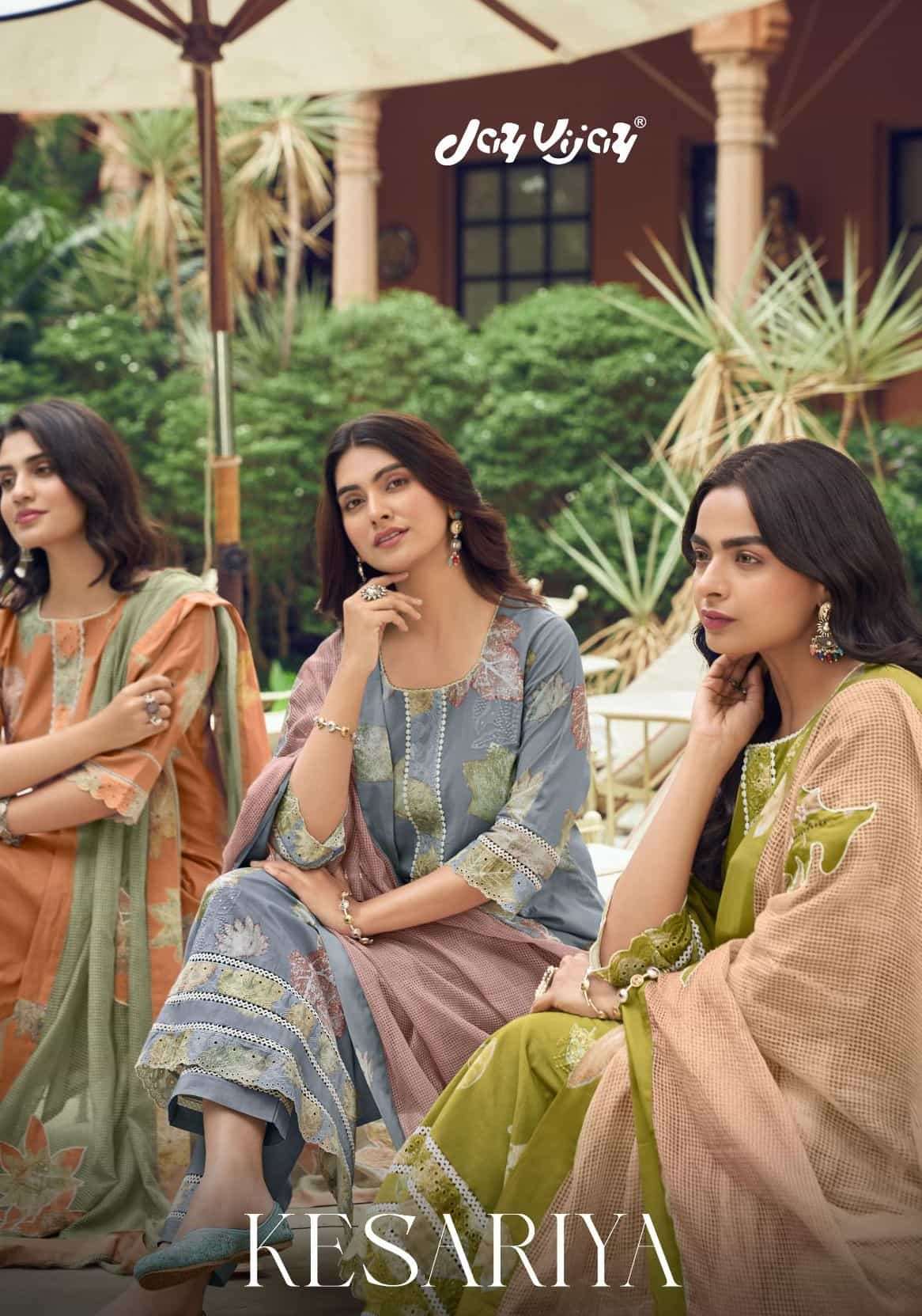 Jay Vijay Kesariya Premium Cotton Embroidered Dress Material