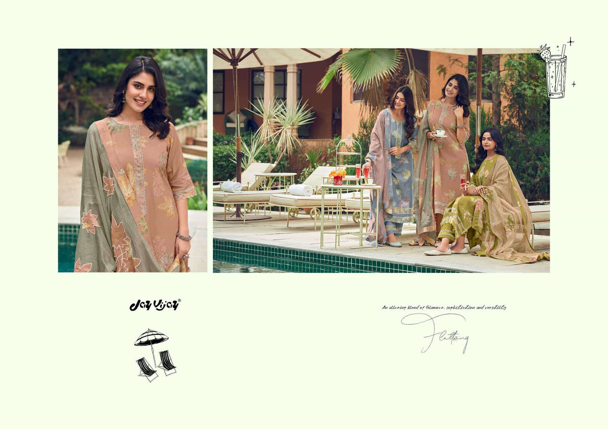 Jay Vijay Kesariya Premium Cotton Embroidered Dress Material