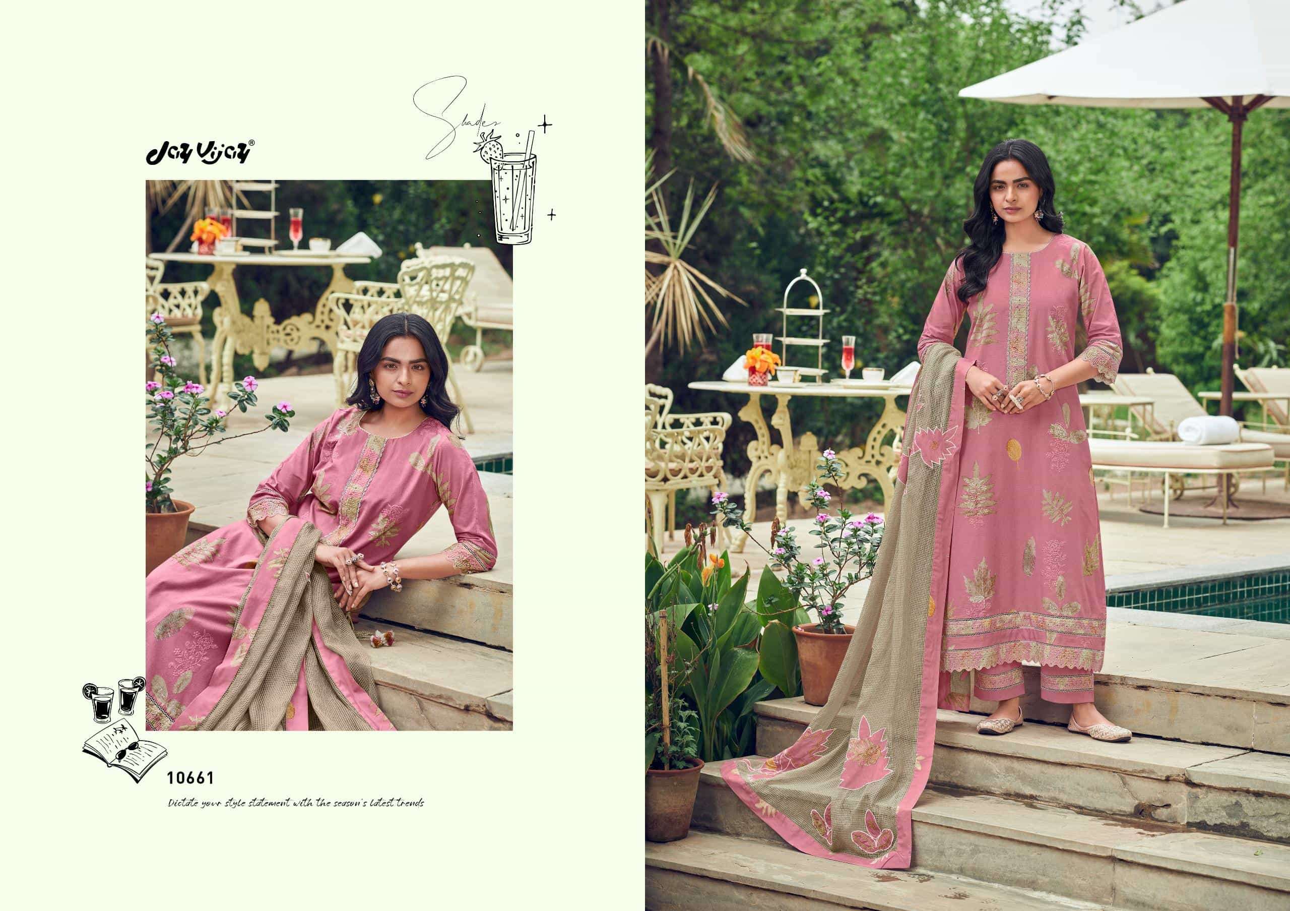 Jay Vijay Kesariya Premium Cotton Embroidered Dress Material