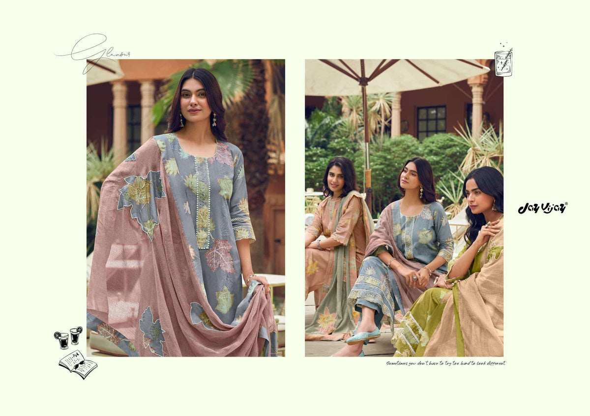 Jay Vijay Kesariya Premium Cotton Embroidered Dress Material