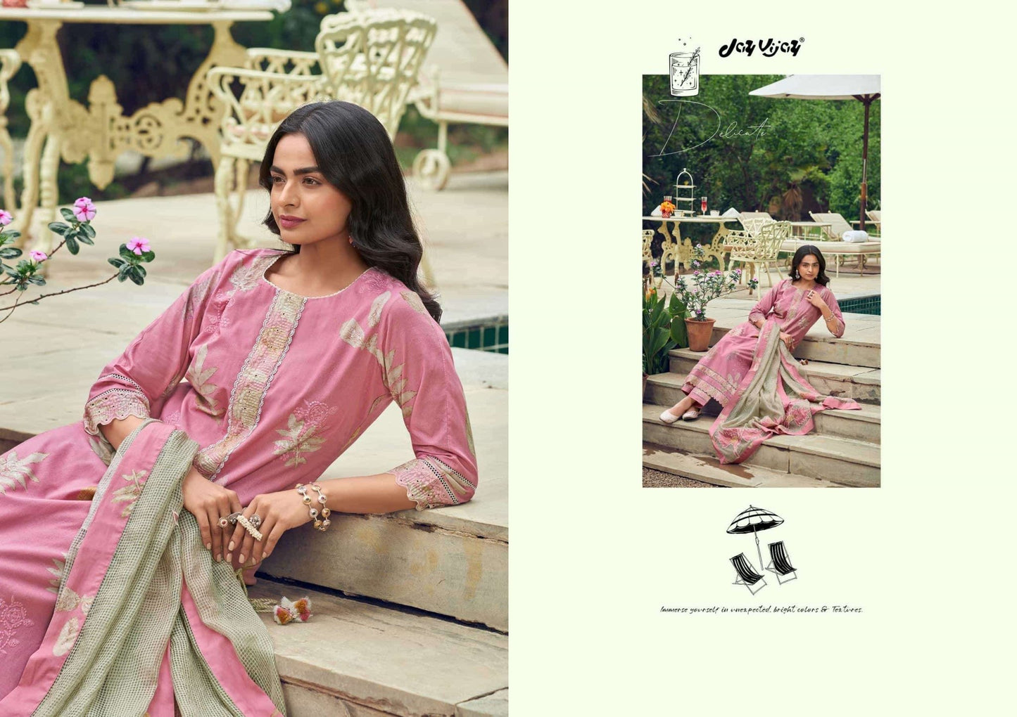 Jay Vijay Kesariya Premium Cotton Embroidered Dress Material - Amrah Wholesale