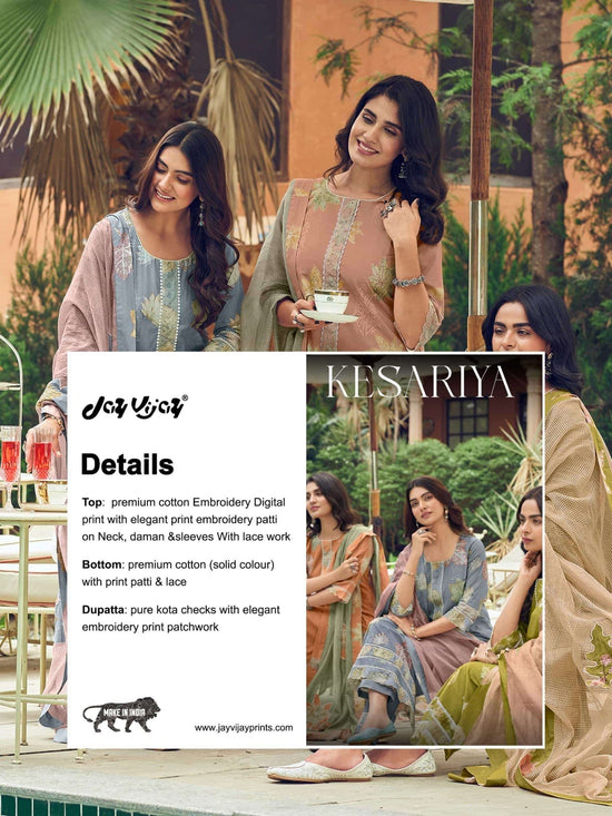 Jay Vijay Kesariya Premium Cotton Embroidered Dress Material - Amrah Wholesale