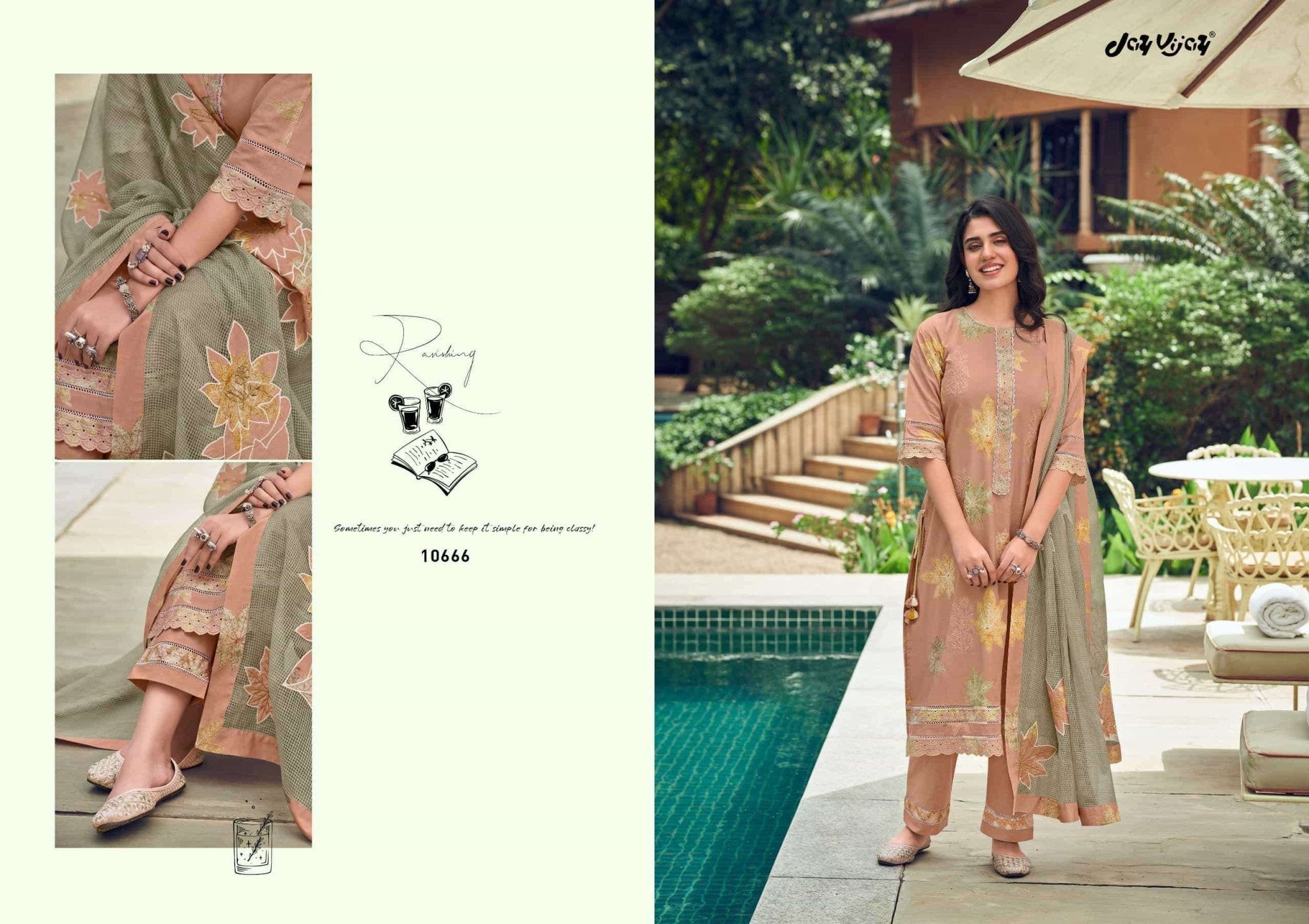 Jay Vijay Kesariya Premium Cotton Embroidered Dress Material - Amrah Wholesale