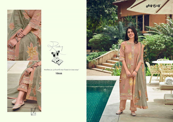 Jay Vijay Kesariya Premium Cotton Embroidered Dress Material - Amrah Wholesale