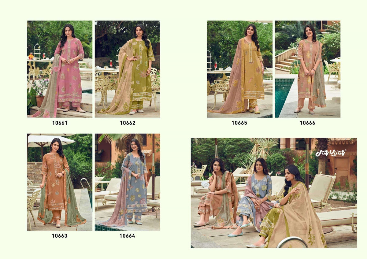 Jay Vijay Kesariya Premium Cotton Embroidered Dress Material - Amrah Wholesale