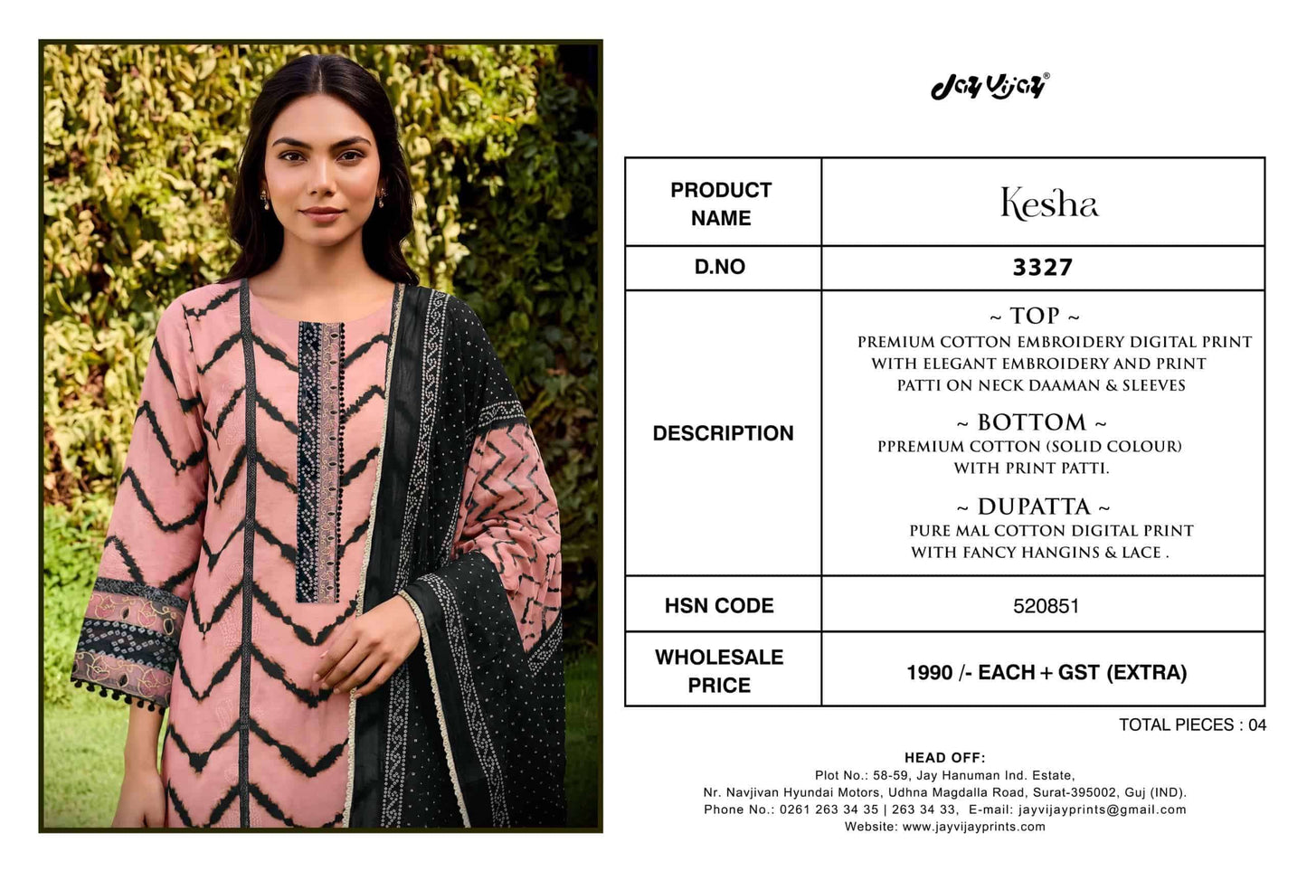 Jay Vijay Kesha 3327 Premium Cotton Embroidered Salwar Suit Set